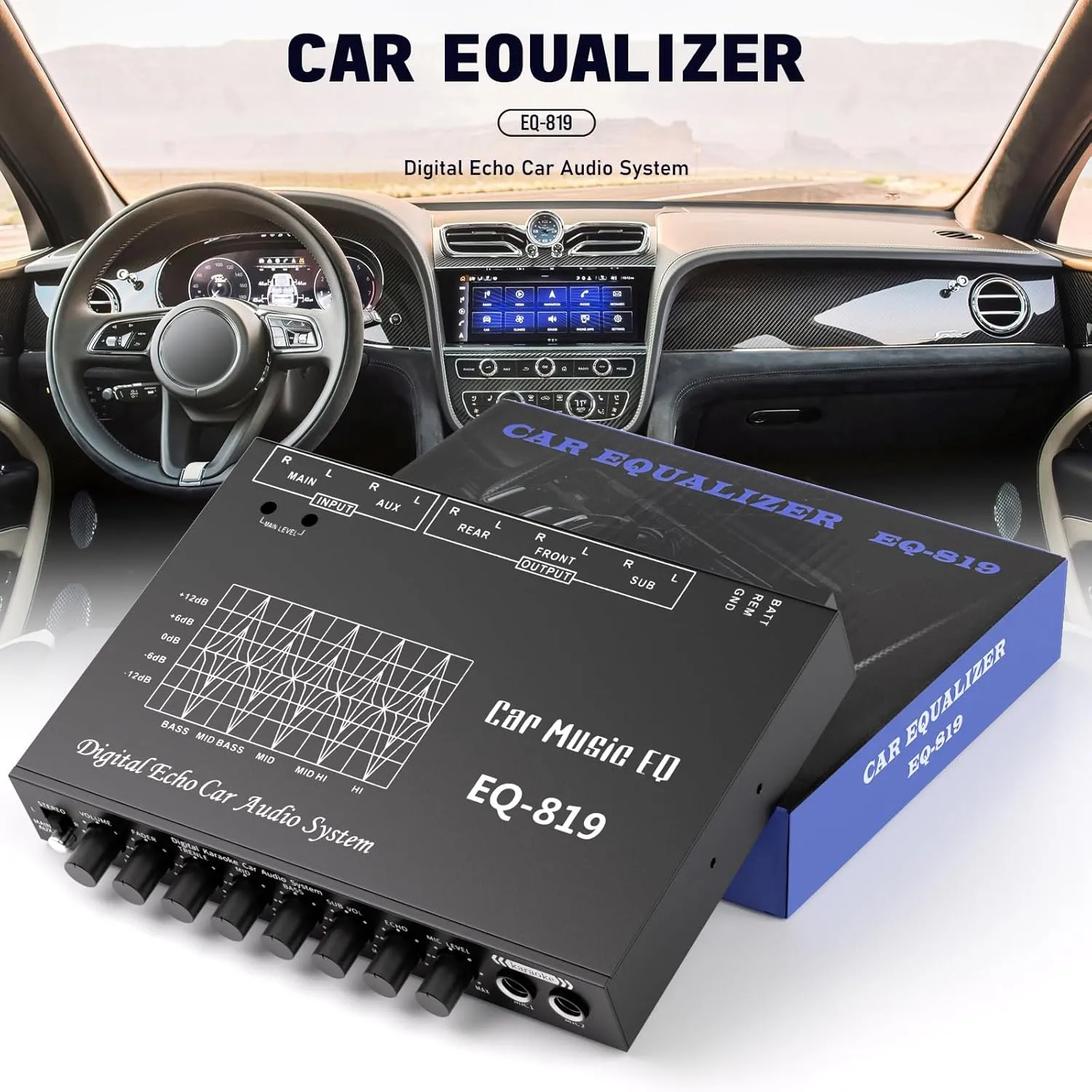 EQ-819 Car Audio Equalizer, Car Equalizer Car Audio Car EQ with Karaoke Funtion Mic Input, acualizador Digital Equalizer car Audio car Amplifier equalizers with Aux Input/EQ Tuning/Echo
