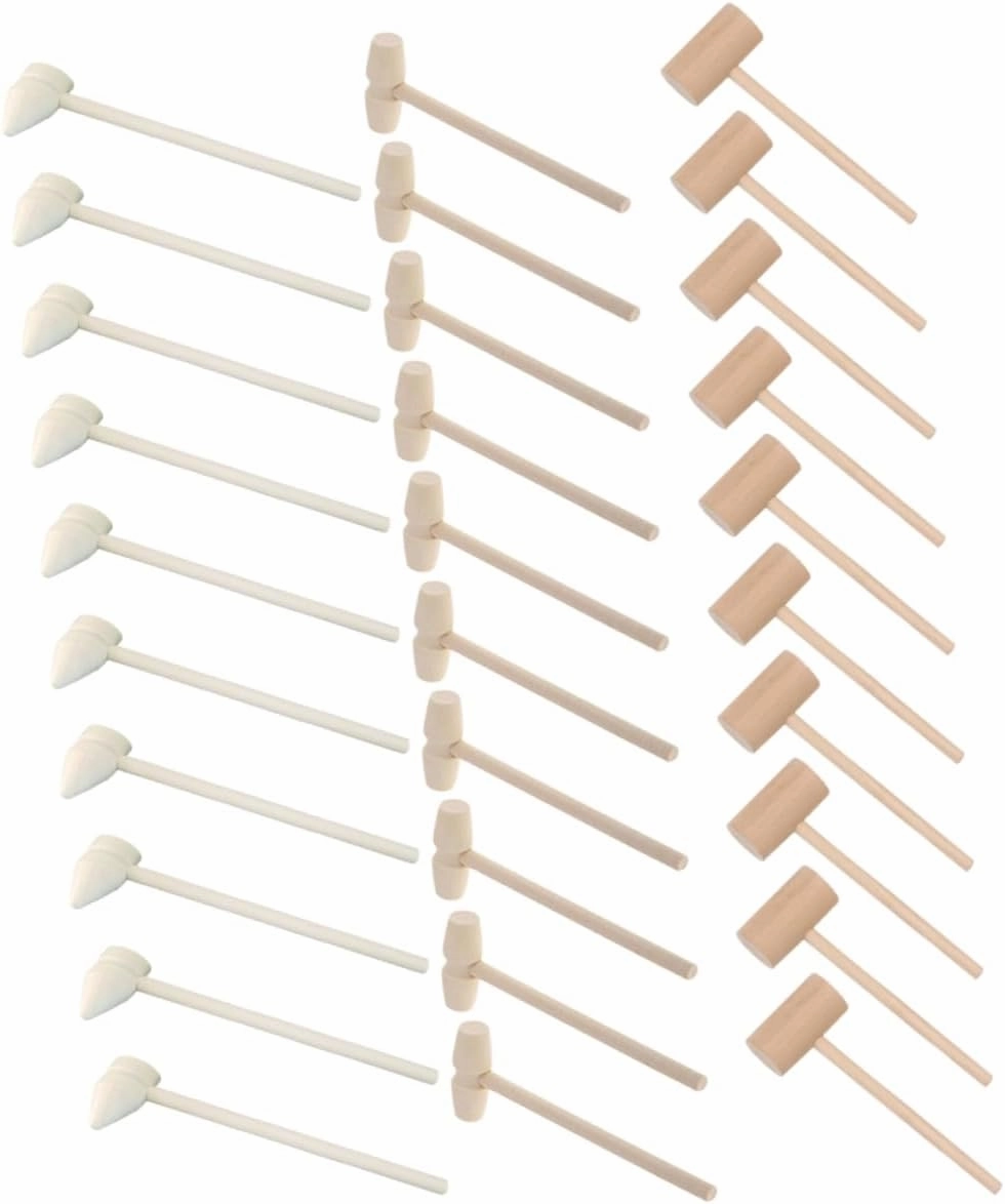 ERINGOGO 30pcs Mini Rubber Hammer Wooden Little Hammer Natural Gavel Natural Wood Mallets Natural Hammer Toy Mini Hammer Toy Mini Wood Mallets Mini Cake Mallets Mini Gavel, 14×4.2cm