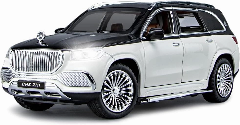 EROCK 1:24 Benz Toy car, Benz Maybach GLS600 Alloy car Model Toys, with Sound and Light Function, Suitable for Adults and Children as Gifts, Collectibles, Decorations. (White Black-GLS600)