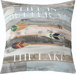Erosebridal Rustic Lake Cabin Cushion Cover Lake Paddle Pillow Cover,Lakeside Camp Rv Throw Pillow Cover Vintage Wooden Board Farmhouse Cushion Case Lake House Decor,Grey Blue,24x24 Inch