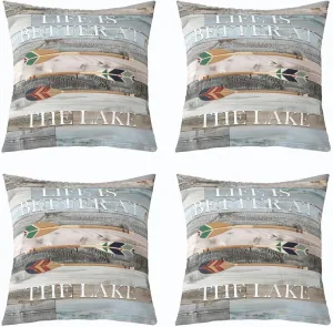 Erosebridal Rustic Lake Cabin Cushion Covers Lake Paddle Pillow Covers,Lakeside Camp Rv Throw Pillow Covers Vintage Wooden Board Farmhouse Cushion Cases Lake House Decor,Grey Blue,20x20 Inch Set of 4