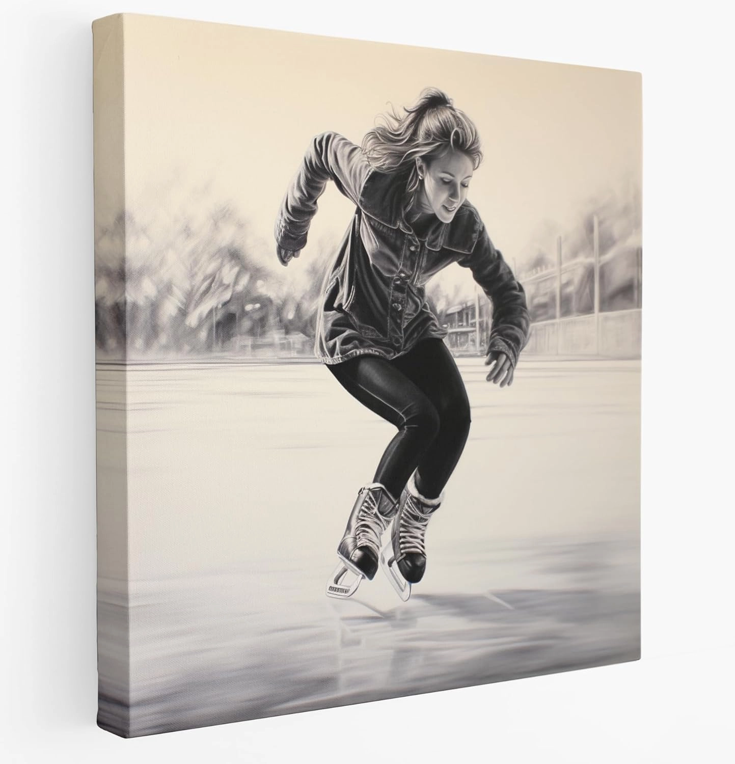 Ethereal Figure Skater Charcoal Canvas Print, 12" x 12"