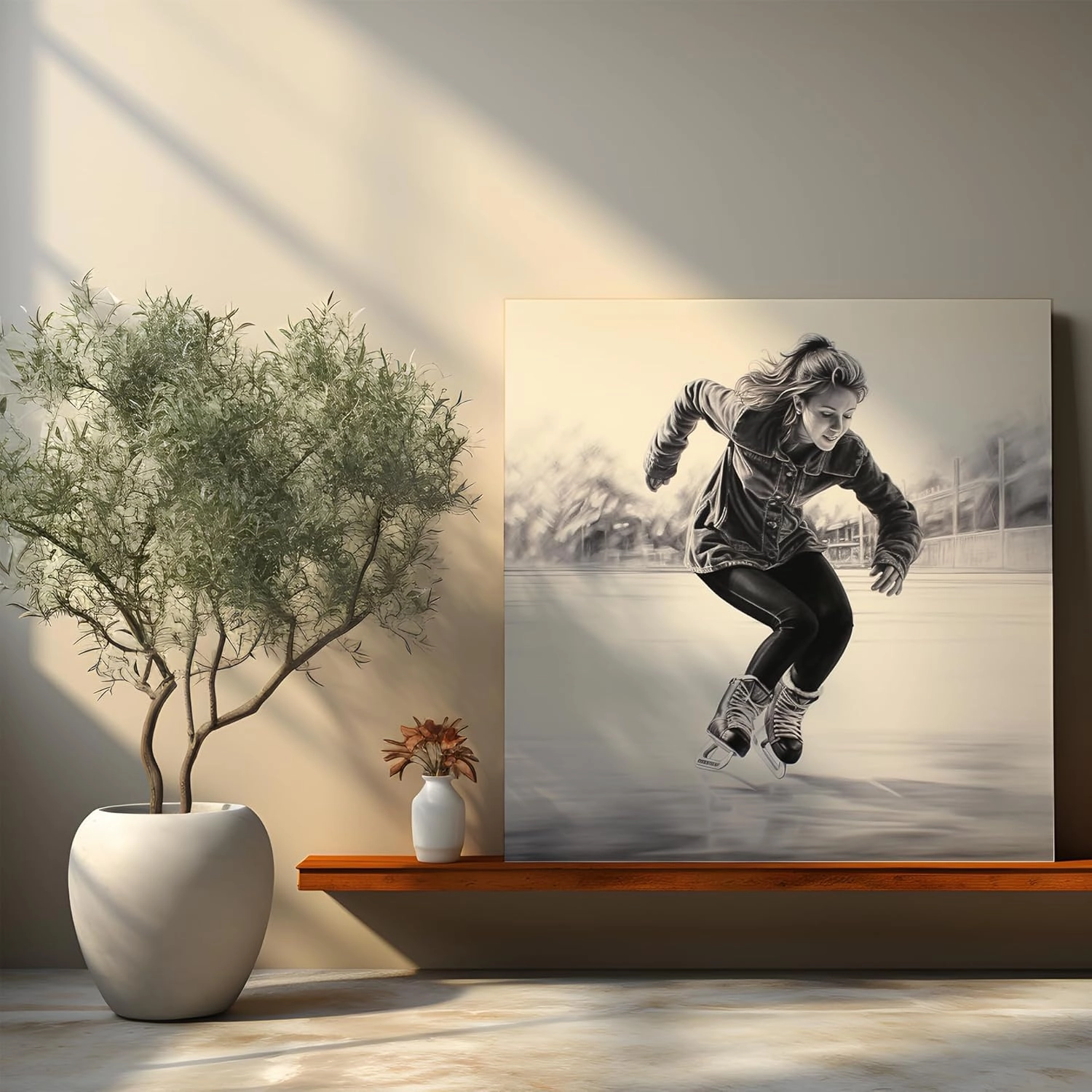 Ethereal Figure Skater Charcoal Canvas Print, 12" x 12"