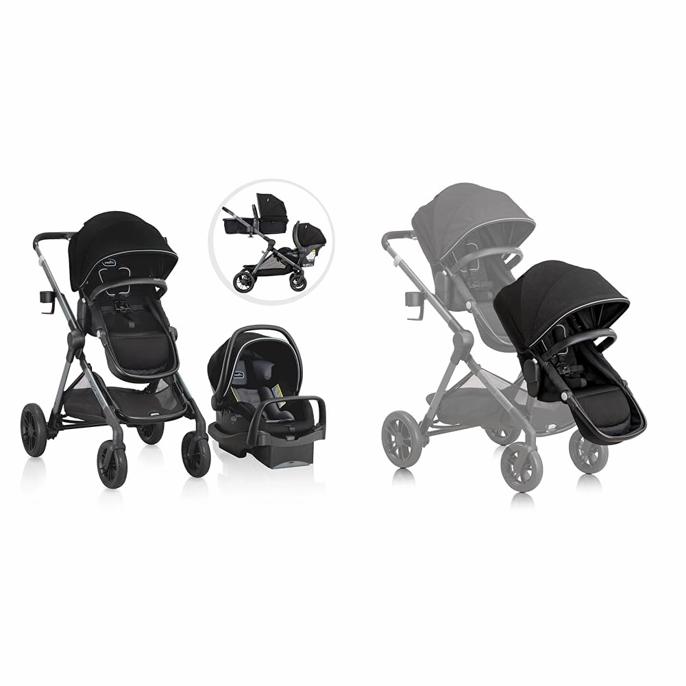 Evenflo Pivot Xpand Modular Travel System with LiteMax Infant Car Seat with Anti-Rebound Bar (Ayrshire Black) & Pivot Xpand Second Seat (Ayrshire Black)