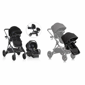 Evenflo Pivot Xpand Modular Travel System with LiteMax Infant Car Seat with Anti-Rebound Bar (Ayrshire Black) & Pivot Xpand Second Seat (Ayrshire Black)