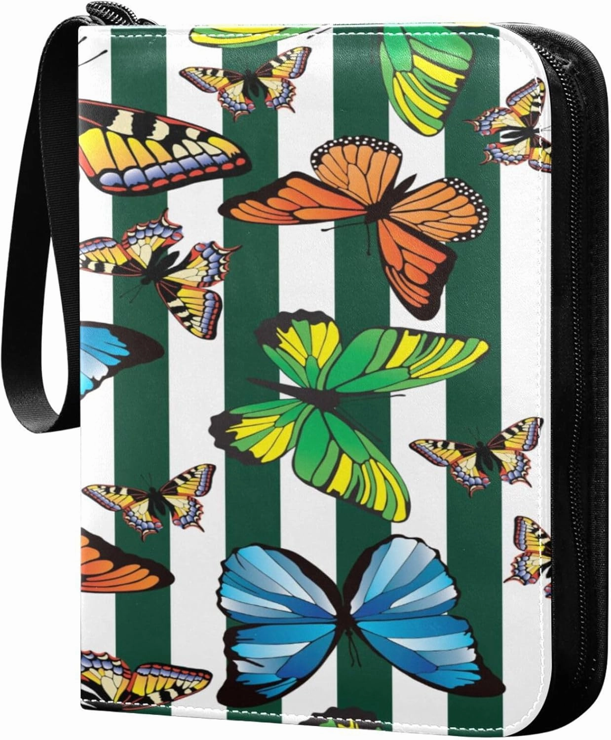 Exnundod 4 Pocket Trading Card Binder Modern Butterfly Colorful PU Leather Card Collection Binder Grenn Stripe 400 Cards Organizer Binder Collectible Trading Card Albums for Sports Game Card