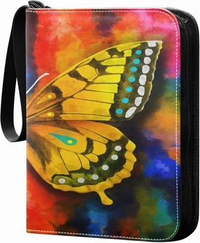 Exnundod 4 Pocket Trading Card Binder Modern Colorful Butterfly, PU Leather Card Collection Binder Oil Painting 400 Cards Organizer Binder Collectible Trading Card Albums for Sports Game Card