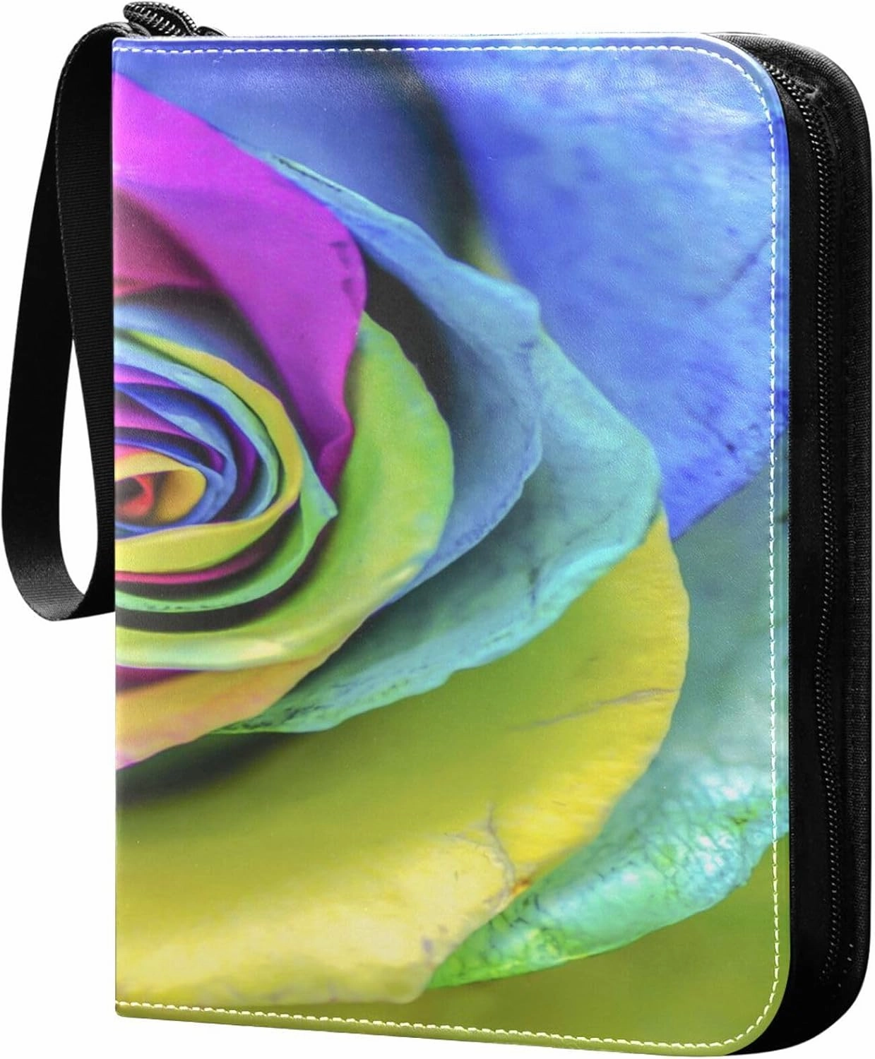 Exnundod 4 Pocket Trading Card Binder Valentines Rainbow Roses, PU Leather Card Collection Binder Romantic Colorful Flowers 400 Cards Organizer Binder Collectible Trading Card Albums for Sports Game