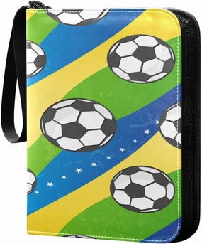 Exnundod Cartoon Soccer Football Trading Card Binder for Cards Colorful Stripe Card Album 4-Pockets 400 Cards Removable Sleeves PU Baseball Card Holder Football Sports Card Collection