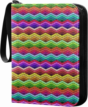Exnundod Colorful Lines Embroidery Trading Card Binder for Cards, Vintage Folk Card Album 4-Pockets for 400 Cards with Removable Sleeves PU Baseball Card Holder Football Sports Card Collection
