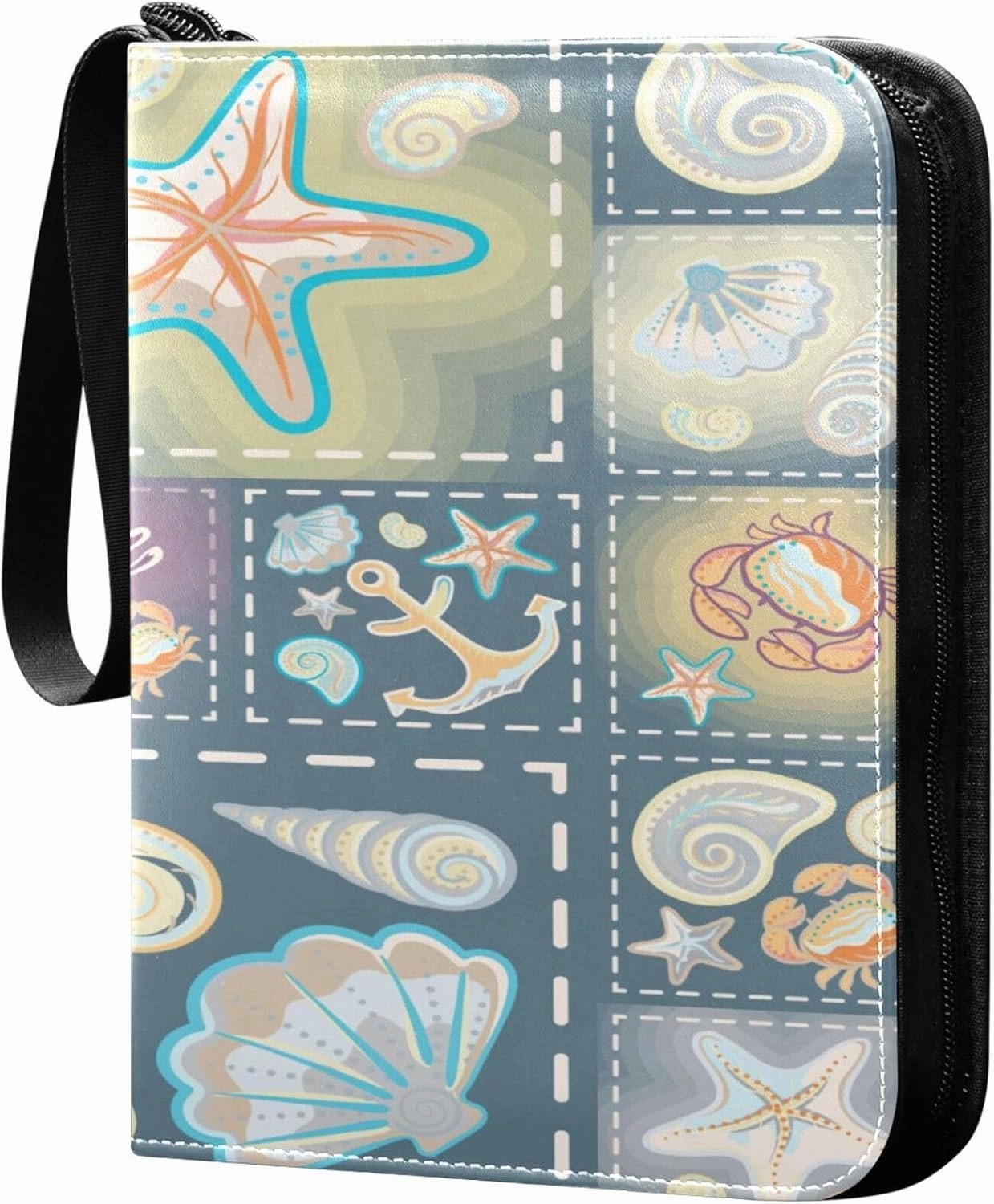 Exnundod Colorful Sea Life Theme Trading Card Binder for Cards, Shell Starfish Jellyfish Card Album 4-Pockets for 400 Cards with Removable Sleeves PU Baseball Card Holder Football Sports Card Collect