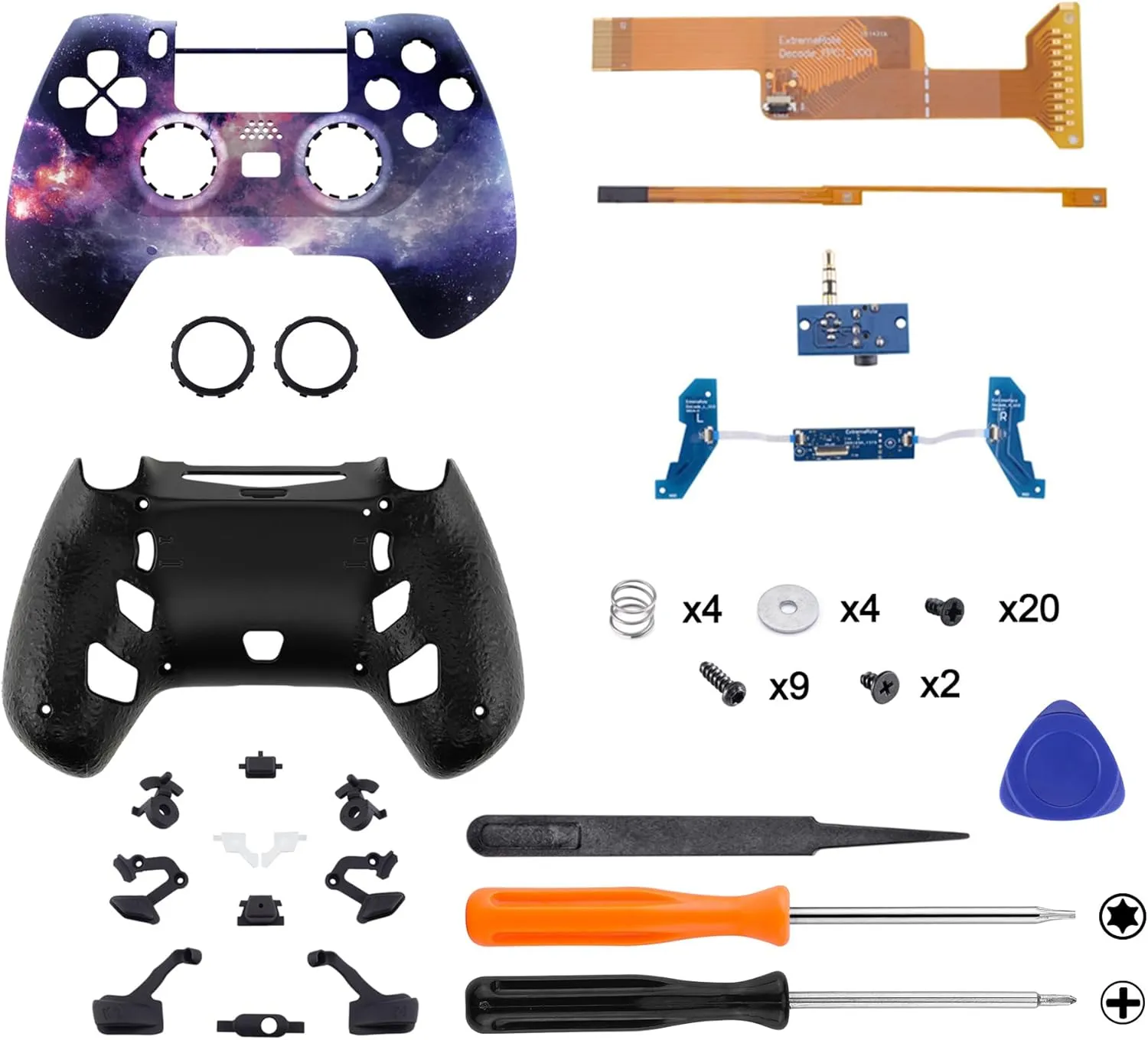 eXtremeRate Nubula Galaxy Decade Tournament Controller (DTC) Upgrade Kit for PS4 Controller JDM-040/050/055, Upgrade Board & Ergonomic Shell & Back Buttons & Trigger Stops - Controller NOT Included