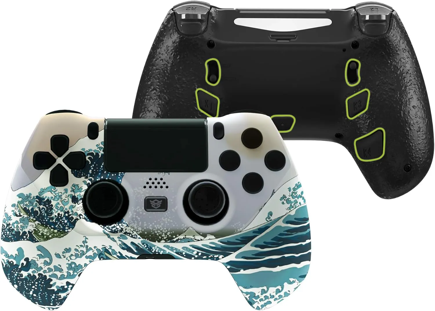 eXtremeRate The Great Wave Decade Tournament Controller (DTC) Upgrade Kit for PS4 Slim Pro Controller JDM-040 050 055, Upgrade Board & Ergonomic Shell & Back Buttons & Trigger Stops - NO Controller