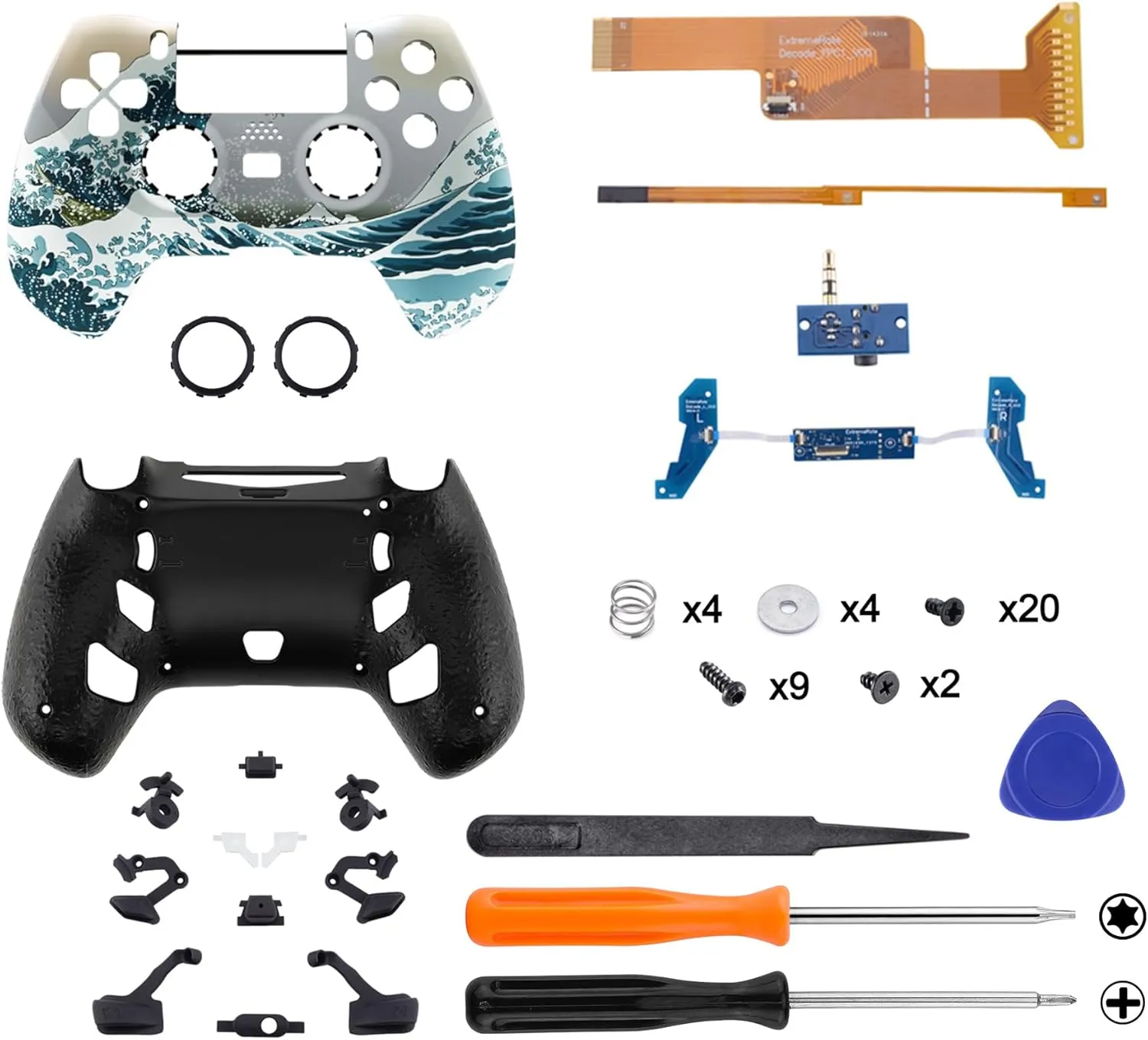 eXtremeRate The Great Wave Decade Tournament Controller (DTC) Upgrade Kit for PS4 Slim Pro Controller JDM-040 050 055, Upgrade Board & Ergonomic Shell & Back Buttons & Trigger Stops - NO Controller