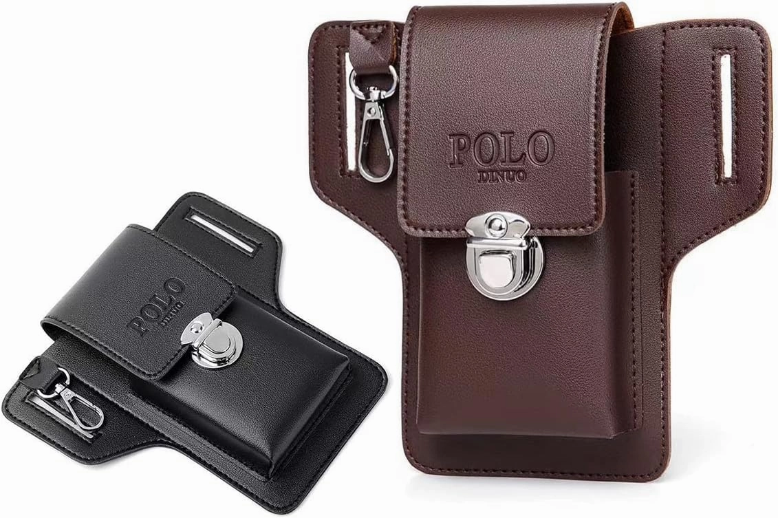 Fanny Pack for Men PU Leather Hiking Waist Bag Multifunction Waist Pouch Slim Belt Bag Chest Bag Fit (1 PC, Black)
