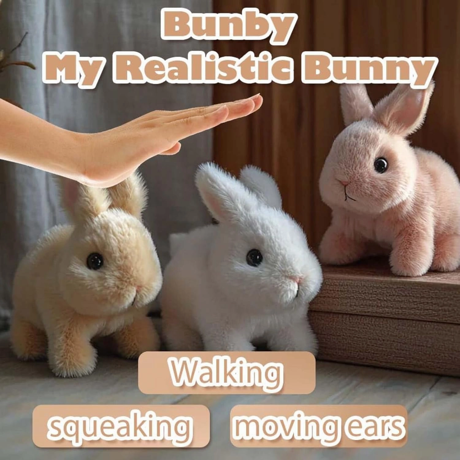 Fanyil Bunnypal Bring Joy, 2025 New Bunby - Easter My Realistic Bunny Toy, Family Interactive Bunny Palm Pal, Interactive Bunny Realistic Bunny - Jumping, Twitching, and Shaking Ears. (AC)