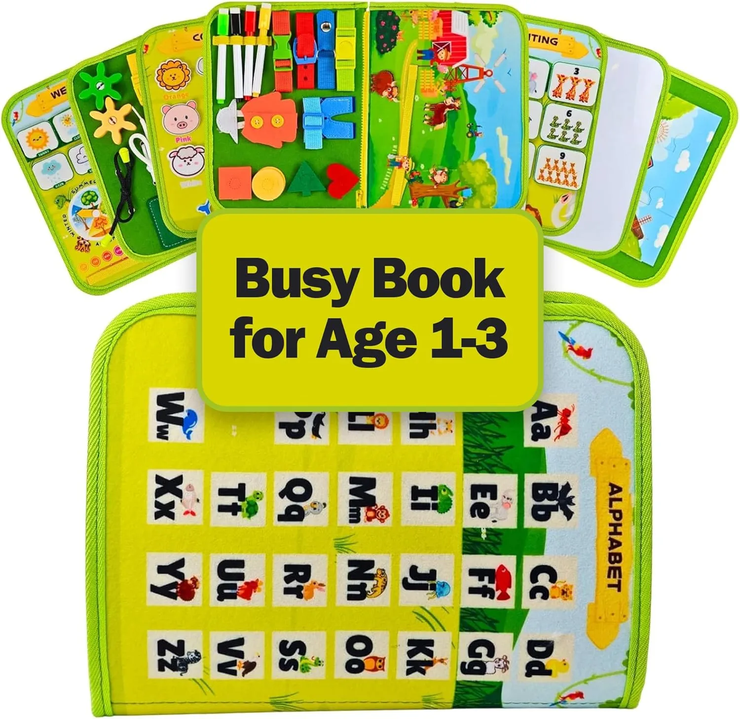 Farm Busy Book for Toddlers 1-3 | Montessori Activity Book with Various Activities For Girls & Boys | Educational Learning Sensory Board For Toddlers 1-3 | Portable busy board Travel Toy for Car