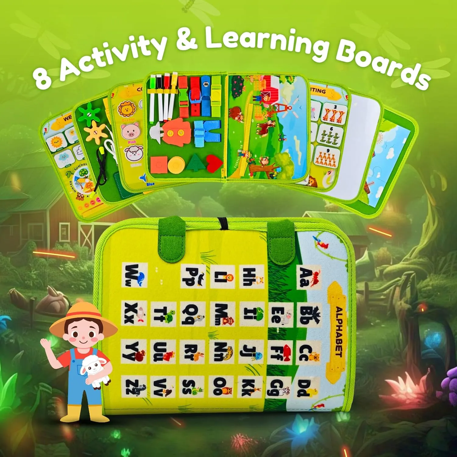 Farm Busy Book for Toddlers 1-3 | Montessori Activity Book with Various Activities For Girls & Boys | Educational Learning Sensory Board For Toddlers 1-3 | Portable busy board Travel Toy for Car