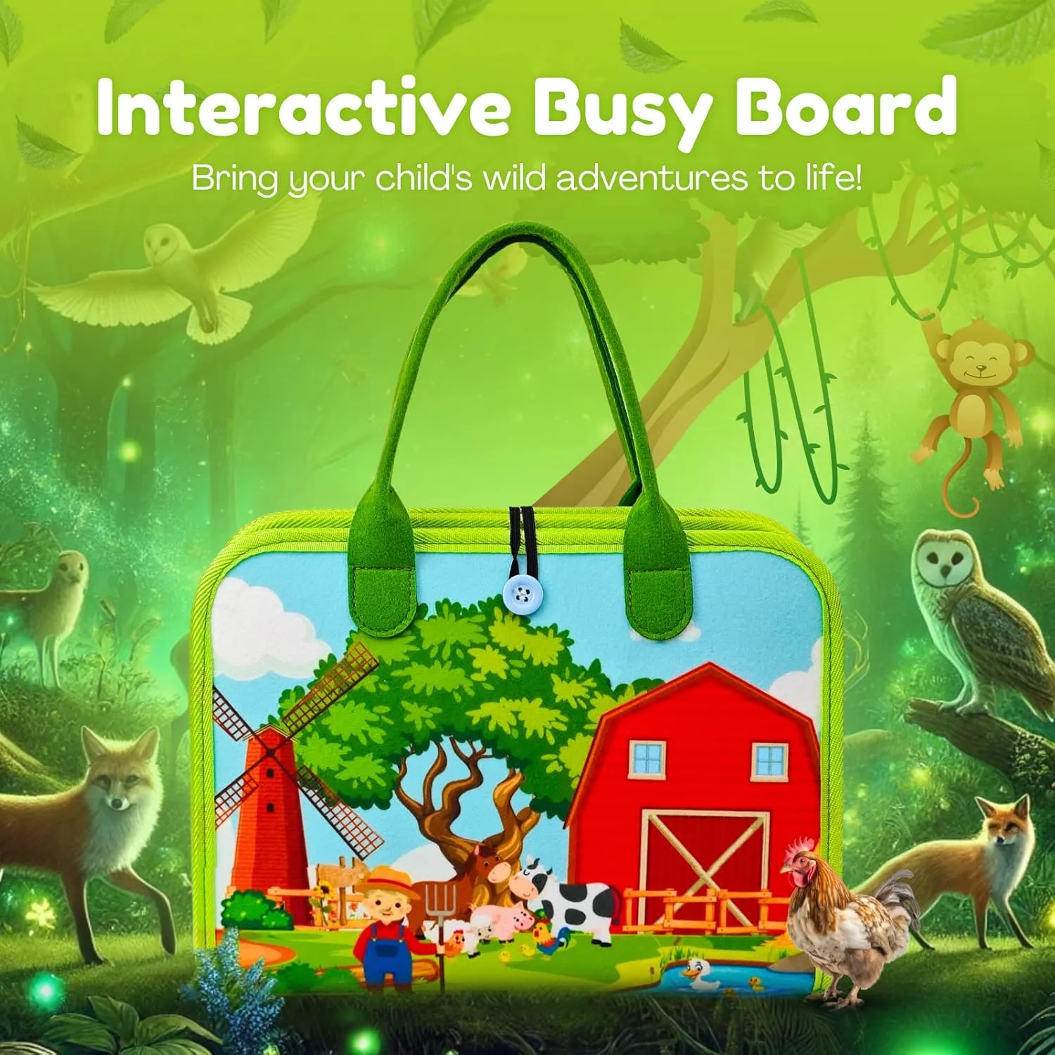 Farm Busy Book for Toddlers 1-3 | Montessori Activity Book with Various Activities For Girls & Boys | Educational Learning Sensory Board For Toddlers 1-3 | Portable busy board Travel Toy for Car
