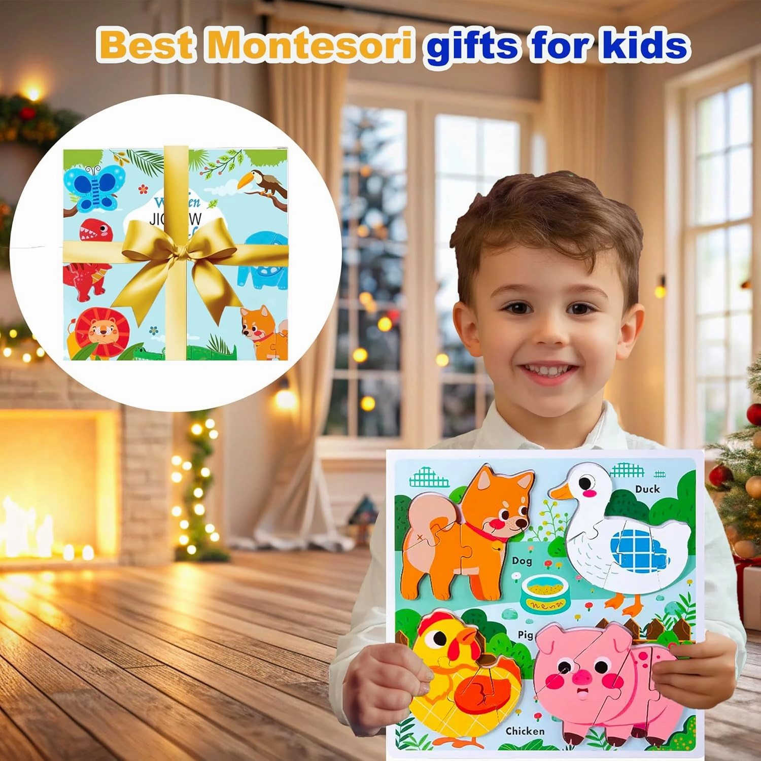 Farm Animal Puzzles for Toddlers 1-3, Gifts for 2 3 Years Old Girls Boys,Wooden Jigsaw Puzzles for Toddlers 2-4, Montessori Toys Learning Educational Toys Kids Ages 2-3