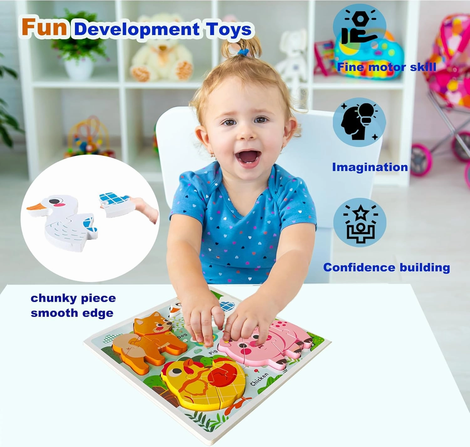 Farm Animal Puzzles for Toddlers 1-3, Gifts for 2 3 Years Old Girls Boys,Wooden Jigsaw Puzzles for Toddlers 2-4, Montessori Toys Learning Educational Toys Kids Ages 2-3