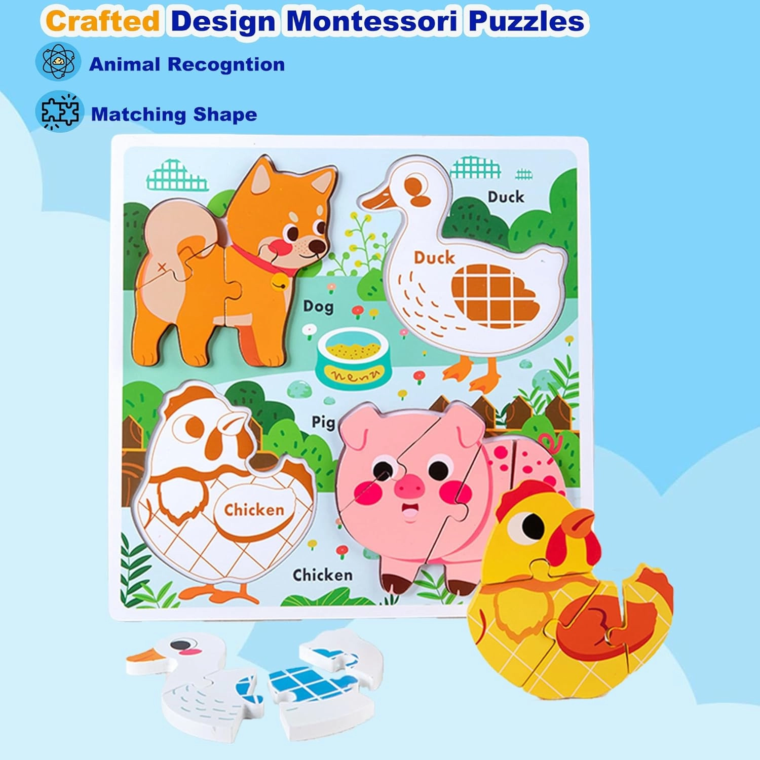 Farm Animal Puzzles for Toddlers 1-3, Gifts for 2 3 Years Old Girls Boys,Wooden Jigsaw Puzzles for Toddlers 2-4, Montessori Toys Learning Educational Toys Kids Ages 2-3