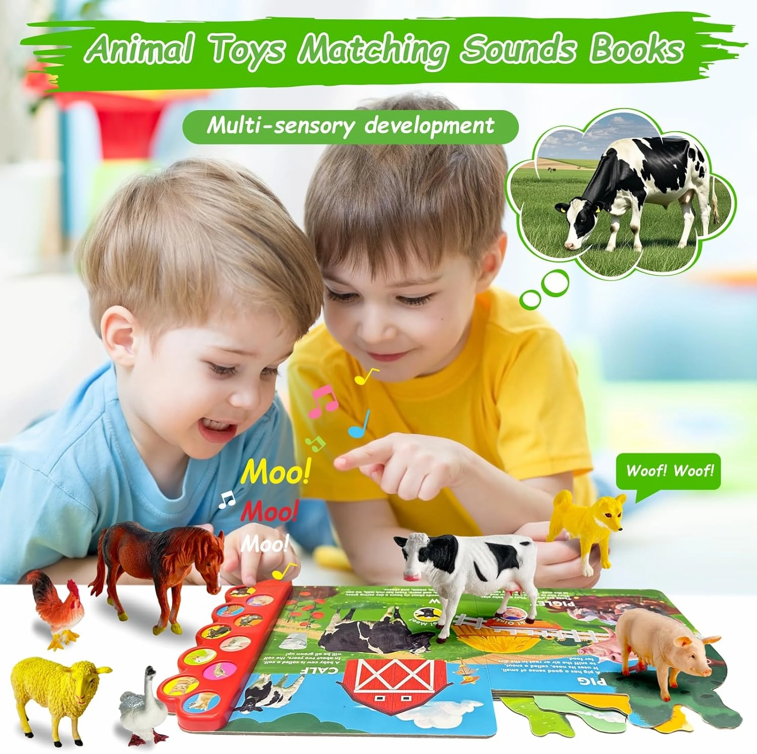 Farm Animals Figures Toys with Sound Books, 10PCS Farm Animals for Toddlers & Animal Sound Books with 10 Buttons, Plastic Animals, Farm Toys for Toddlers 3-5, Animal Lover Gifts for Kids
