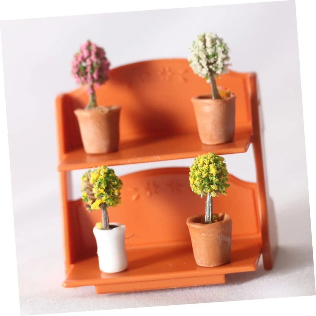 FAVOMOTO 4sets Miniature Flower Stand Rack Double Tier Dollhouse Furniture Scale Mini Shelf Ornament for Doll House Decor for Mini Plants Accessories 2pcs*4