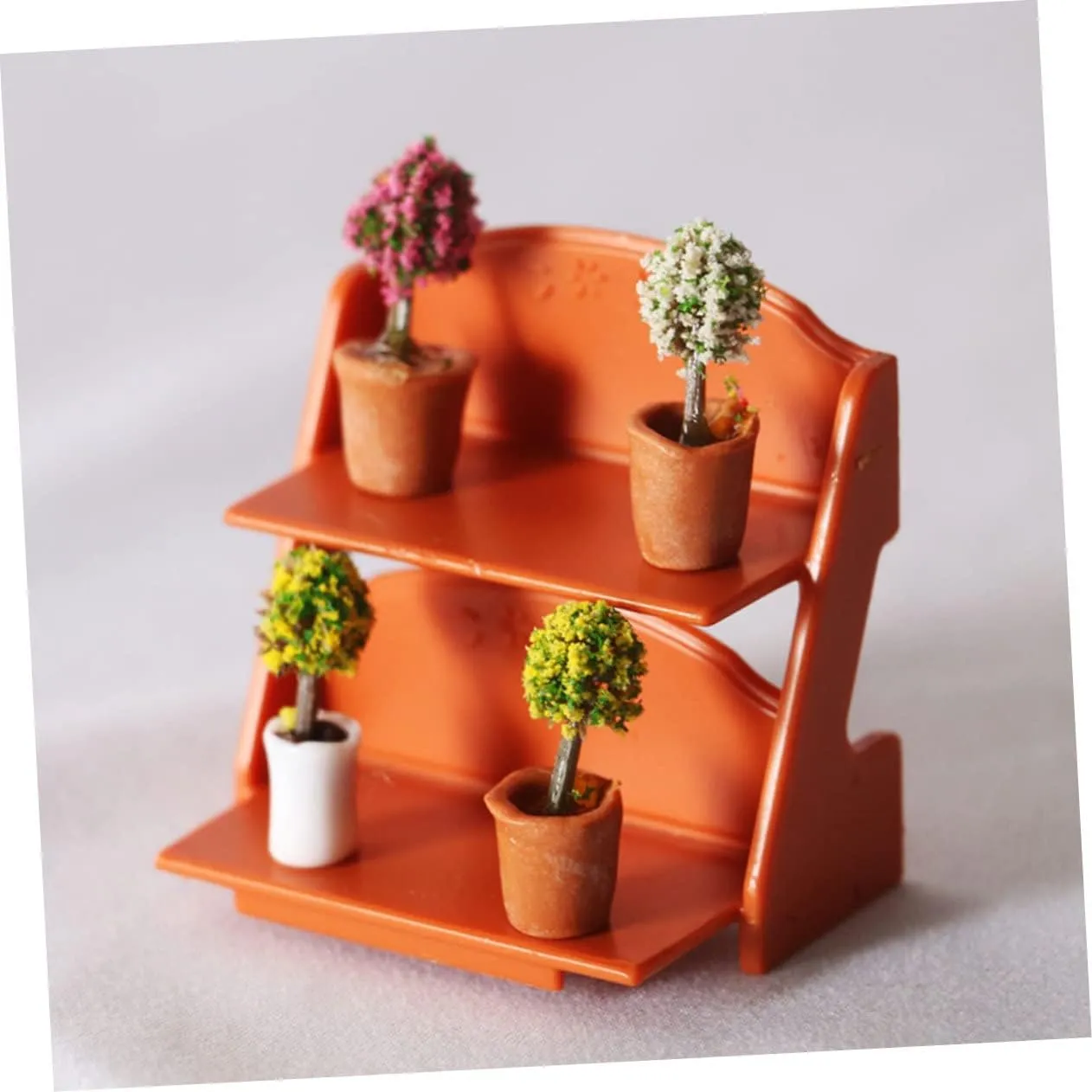 FAVOMOTO 4sets Miniature Flower Stand Rack Double Tier Dollhouse Furniture Scale Mini Shelf Ornament for Doll House Decor for Mini Plants Accessories 2pcs*4