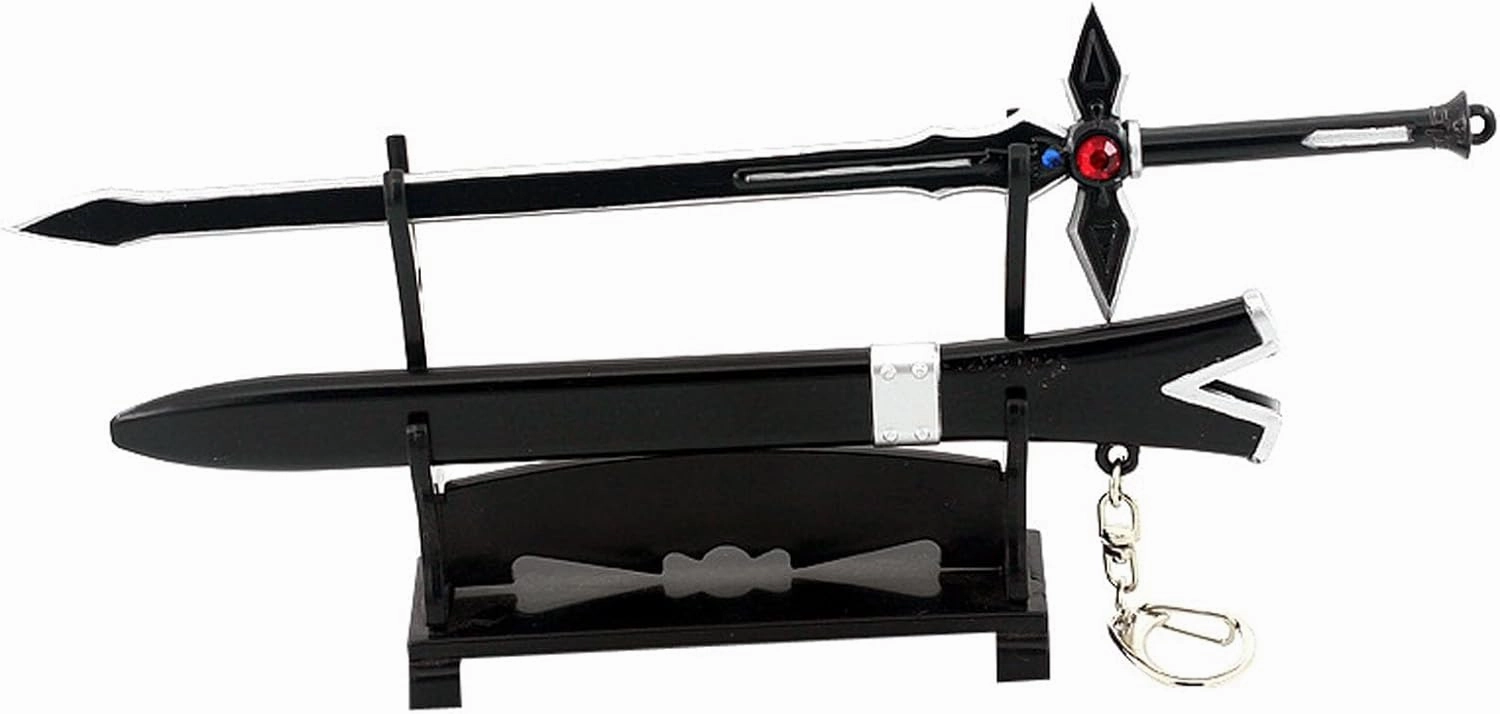 FAYAIALO 8.7 inches SAO Kirito Elucidator Dark Repulsor Sword Mini Metal Katana Samurai Sword Model Keychains Collection Gift