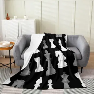 Feelyou Black White Grey International Chess All Season,Bed Blanket Set Chess Board Game Plush Throw Blanket, for Sofa Couch Kids Checkerboard Flannel Fleece Blanket Chess Lovers Twin 60"x80"
