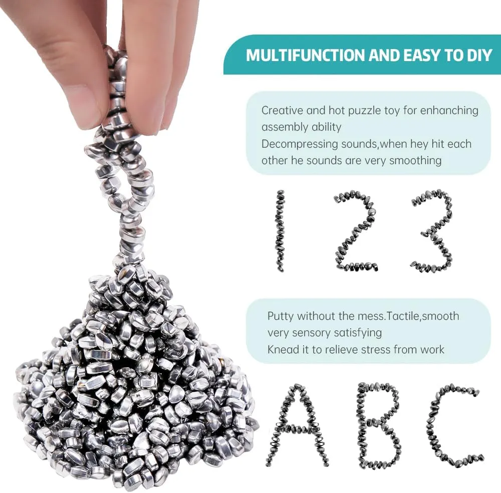 Ferrite Putty, Fidget Toys Adults 600 PCS Smooth Ferrite Stones Satisfying Irregular Ferrite Rocks,Desk Toys for Office and Fidget Toys for Adults（Silver）