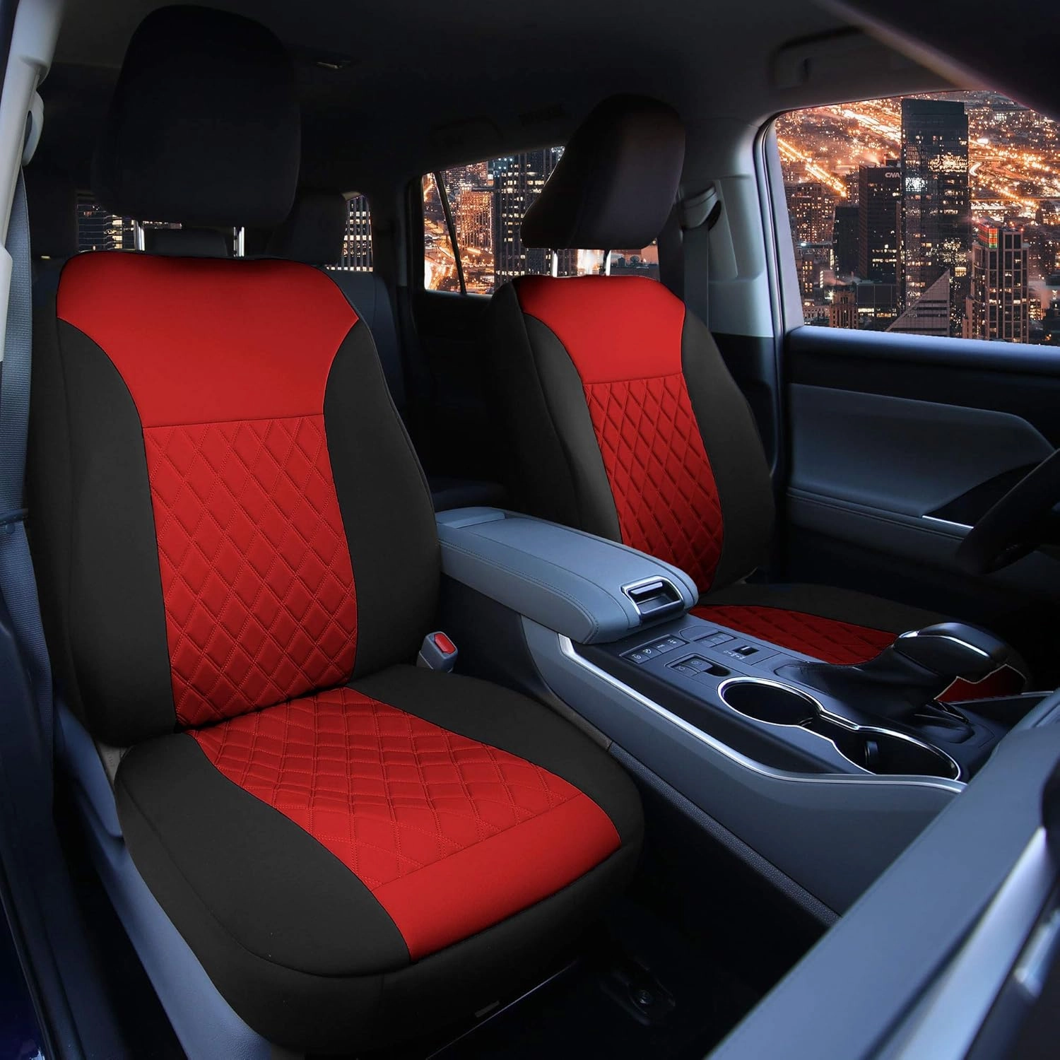 FH Group Front Set Neoprene Car Seat Cover for Low Back Seats with Removable Headrest, Universal Fit, Airbag Compatible, Seat Cover for SUV, Van Red
