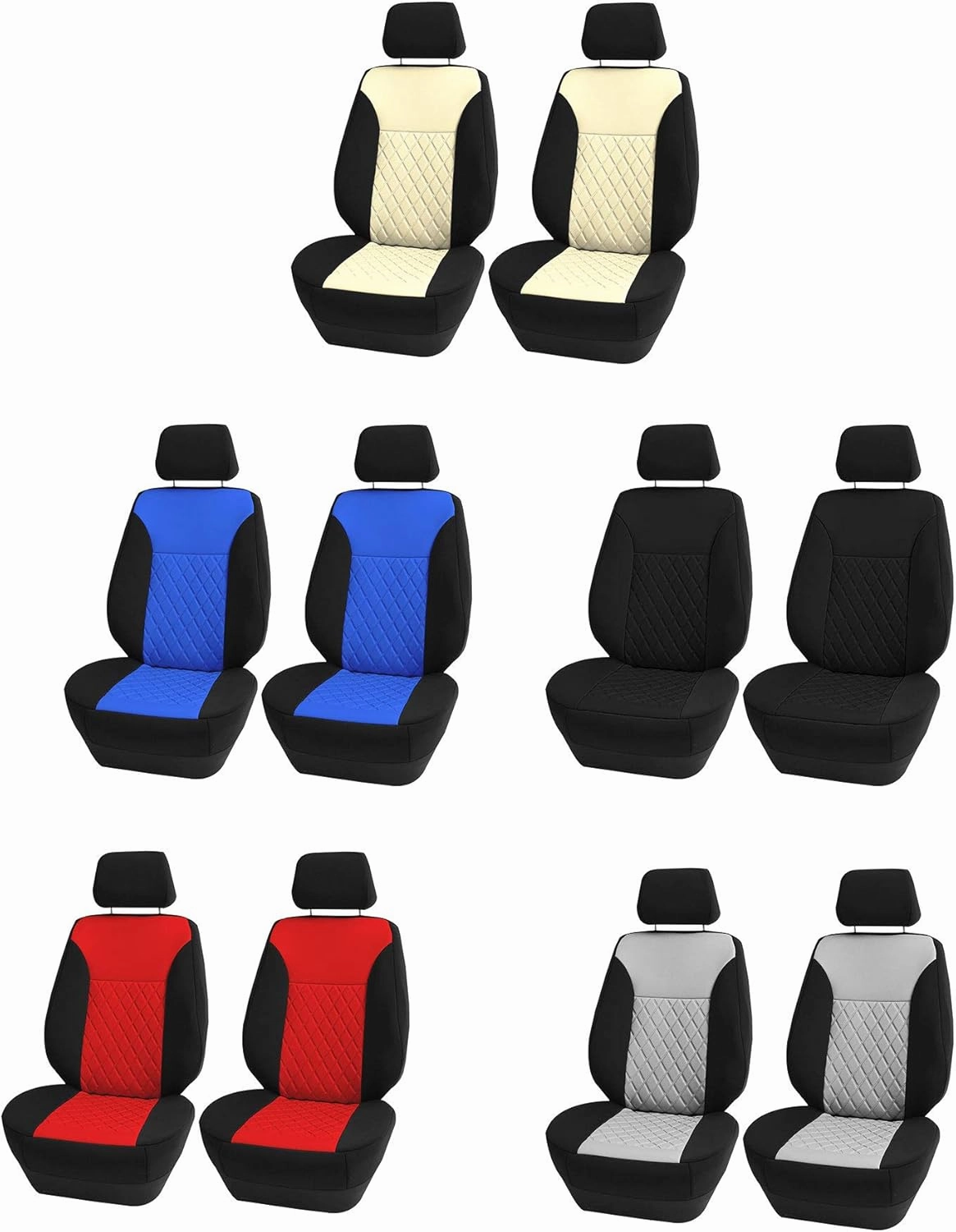 FH Group Front Set Neoprene Car Seat Cover for Low Back Seats with Removable Headrest, Universal Fit, Airbag Compatible, Seat Cover for SUV, Van Red