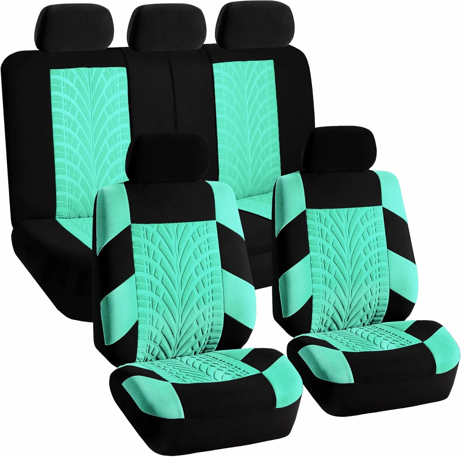FH Group Full Set Premium Cloth Car Seat Covers - Universal Fit, Low Back Front Seat Covers, Airbag Compatible, Split Bench Rear Seat, Washable Seat Cover for SUV, Sedan, Mint