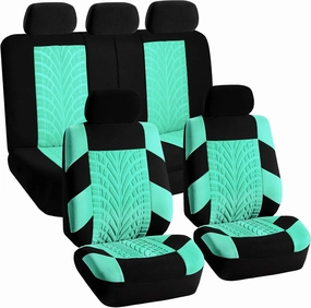 FH Group Full Set Premium Cloth Car Seat Covers - Universal Fit, Low Back Front Seat Covers, Airbag Compatible, Split Bench Rear Seat, Washable Seat Cover for SUV, Sedan, Mint