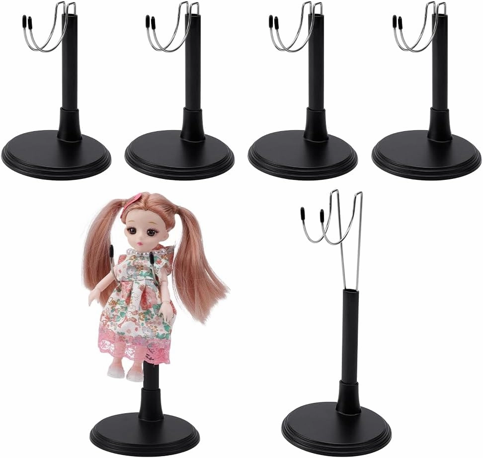 FINGERINSPIRE 6 Sets Adjustable Height U Type Action Figure Base Display Stand, 3.90x3.46x5.31 Inch Stainless Steel Doll Stands with Black Plastic Bases Detachable Holder Support Base for Model