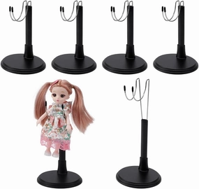 FINGERINSPIRE 6 Sets Adjustable Height U Type Action Figure Base Display Stand, 3.90x3.46x5.31 Inch Stainless Steel Doll Stands with Black Plastic Bases Detachable Holder Support Base for Model