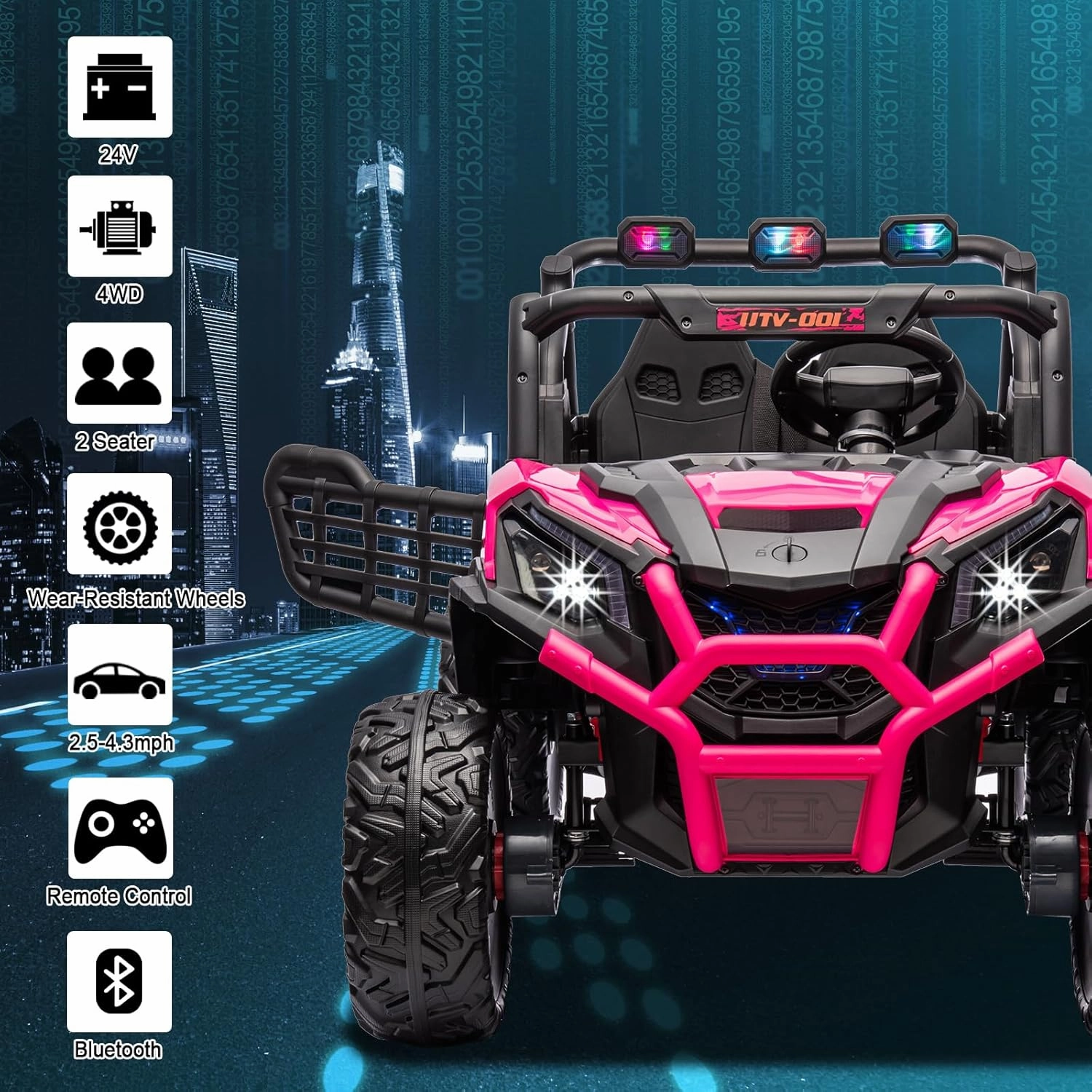 FINITO 2 Seats 24V 4x4 Motorized Ride on UTV Ride on Toy Car Remote Control, Kids Electric Ride on UTV,Off-Road Electric Vehicles for Boys Girls, Pink