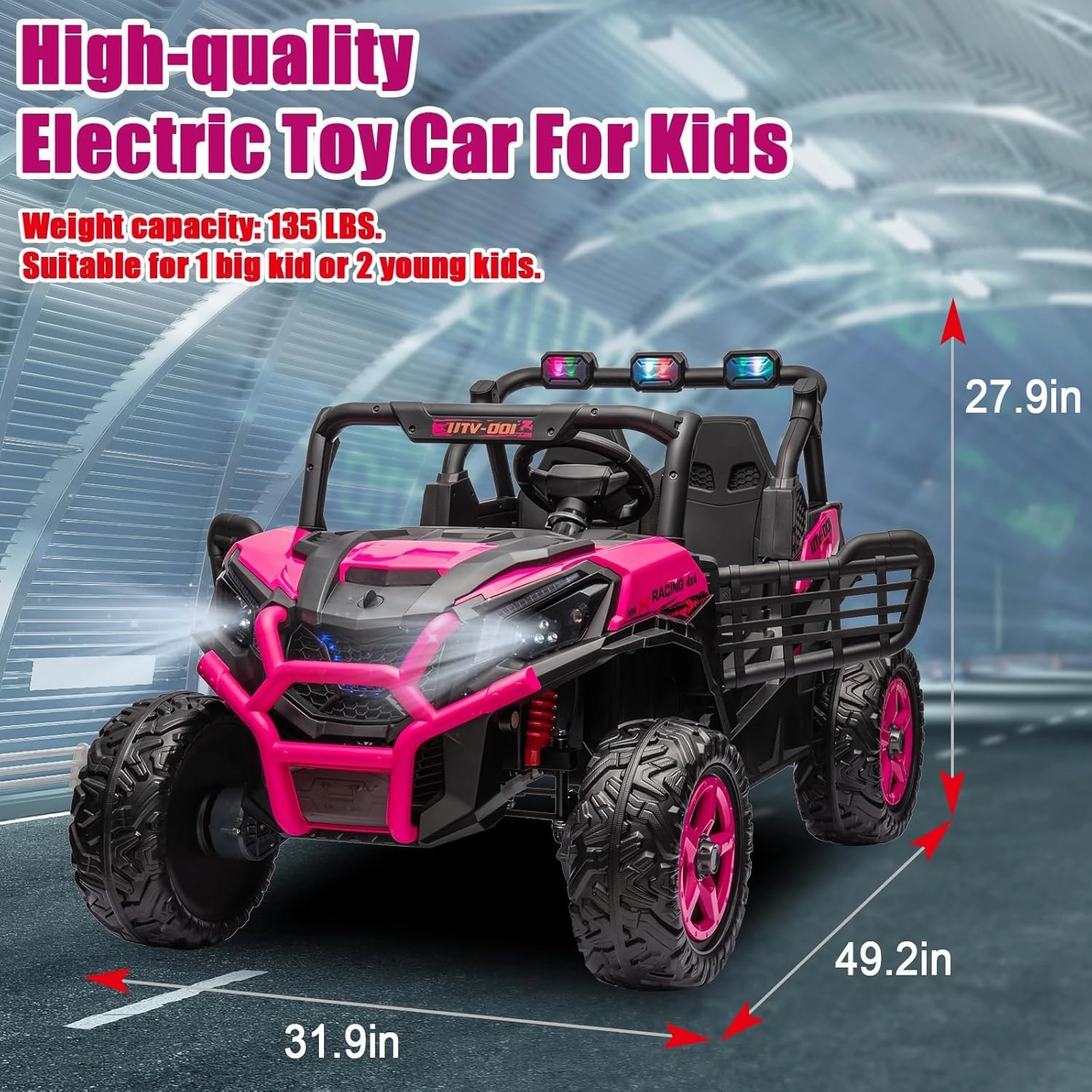 FINITO 2 Seats 24V 4x4 Motorized Ride on UTV Ride on Toy Car Remote Control, Kids Electric Ride on UTV,Off-Road Electric Vehicles for Boys Girls, Pink