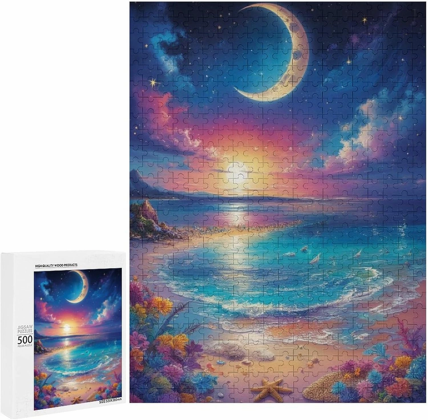 Fish in A Pond Lotus Lotus Leaves Colorful Fantasy Puzzles for Adults 500 Piece Jigsaw Puzzles 500 Pieces for Adults Kids Puzzle Game Toys Gift for Women Men 20.5x15 Inch