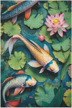 Fish in A Pond Lotus Lotus Leaves Colorful Fantasy Puzzles for Adults 500 Piece Jigsaw Puzzles 500 Pieces for Adults Kids Puzzle Game Toys Gift for Women Men 20.5x15 Inch