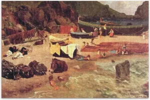 Fishing Boats Capri Albert Bierstadt Jigsaw Adult Puzzles 1000 Pieces Funny Puzzle Game Gifts Prime Puzzles Landscape Art Decor, 29.5x19.7 Inch
