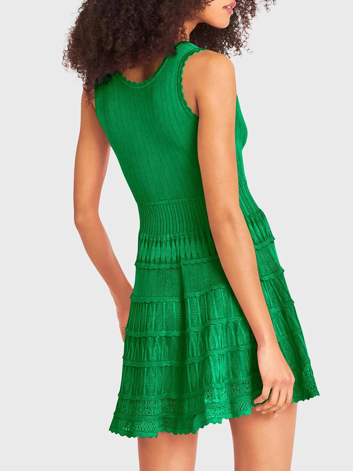 Fisoew Womens Summer Mini Dresses Casual Crewneck Knitted Crochet Hem Flowy Tank Sundress