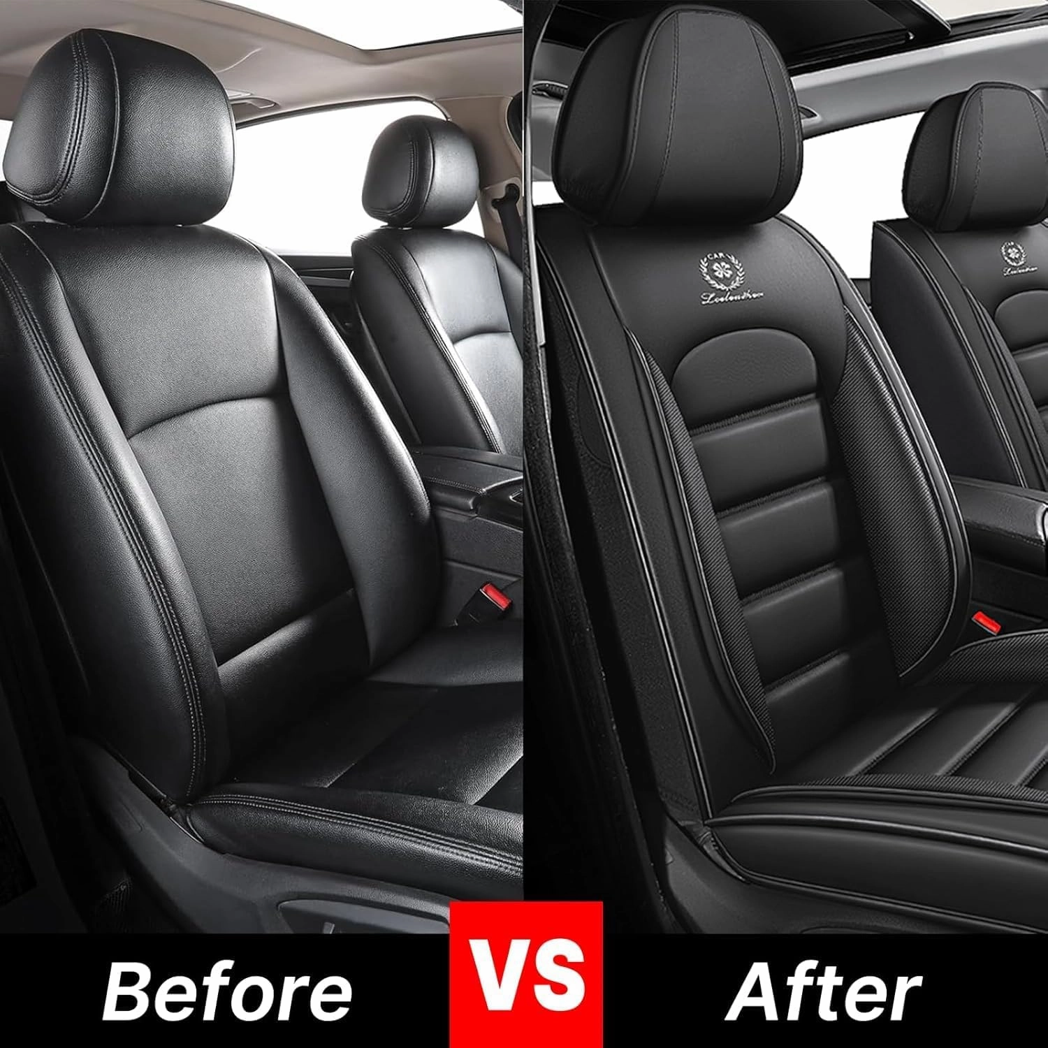 Fit for 98% of Ford Car Seat Covers, Full Surround Napa Leather Auto Seat Cover Reserve Airbag Exit(Classic Black,Front Set)