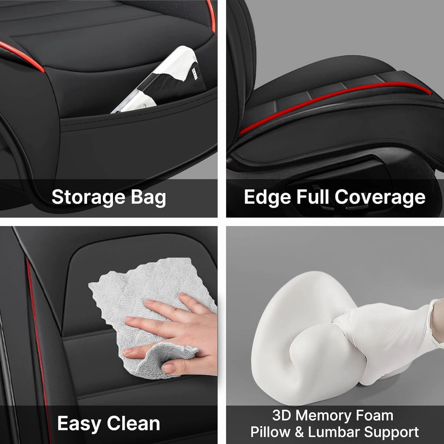 Fit for 98% of Ford Car Seat Covers, Full Surround Napa Leather Auto Seat Cover Reserve Airbag Exit(Classic Black,Front Set)