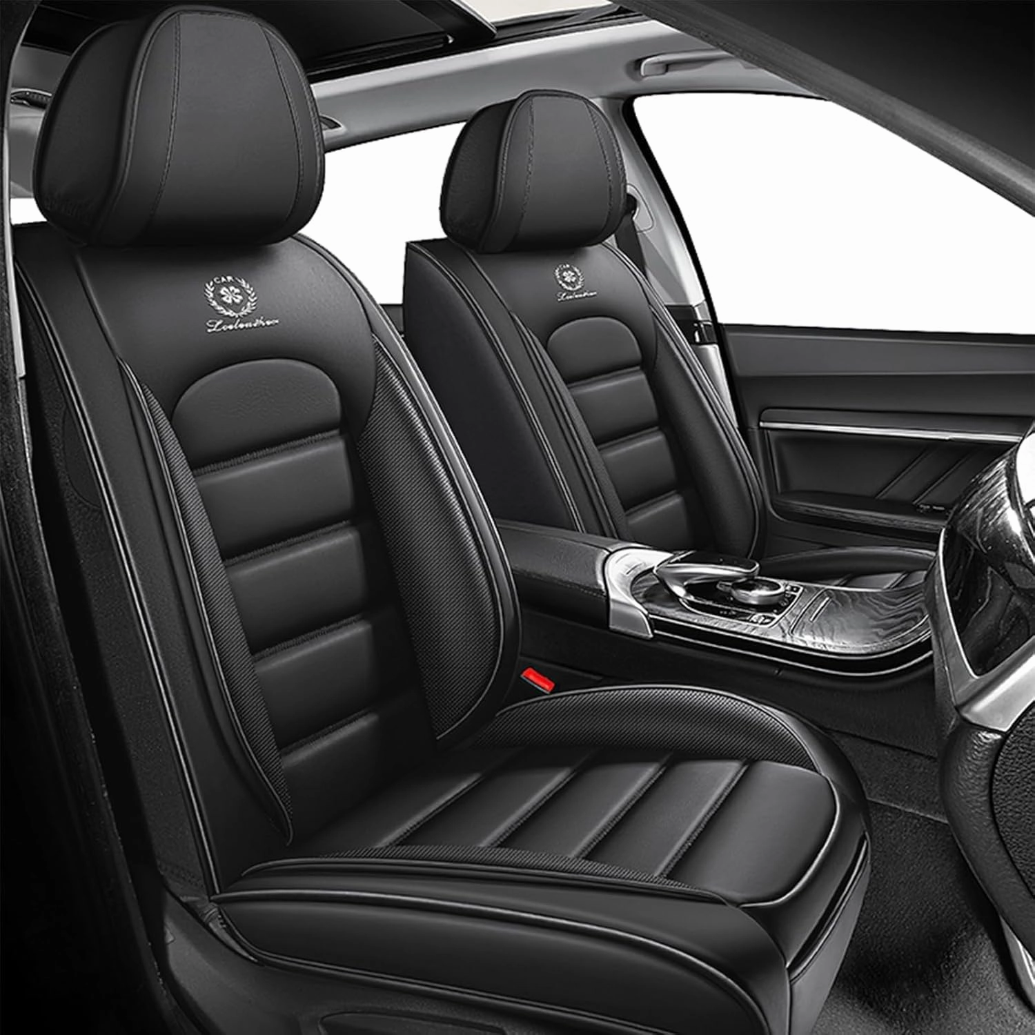 Fit for 98% of Ford Car Seat Covers, Full Surround Napa Leather Auto Seat Cover Reserve Airbag Exit(Classic Black,Front Set)