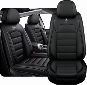 Fit for 98% of Ford Car Seat Covers, Full Surround Napa Leather Auto Seat Cover Reserve Airbag Exit(Classic Black,Front Set)