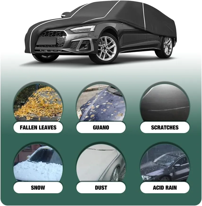 Fluorescent Strip Design 6 Layers Waterproof Car Cover Compatible for Audi A5/S5 2007-2024 All Weather Full Car Cover with Storage Bag