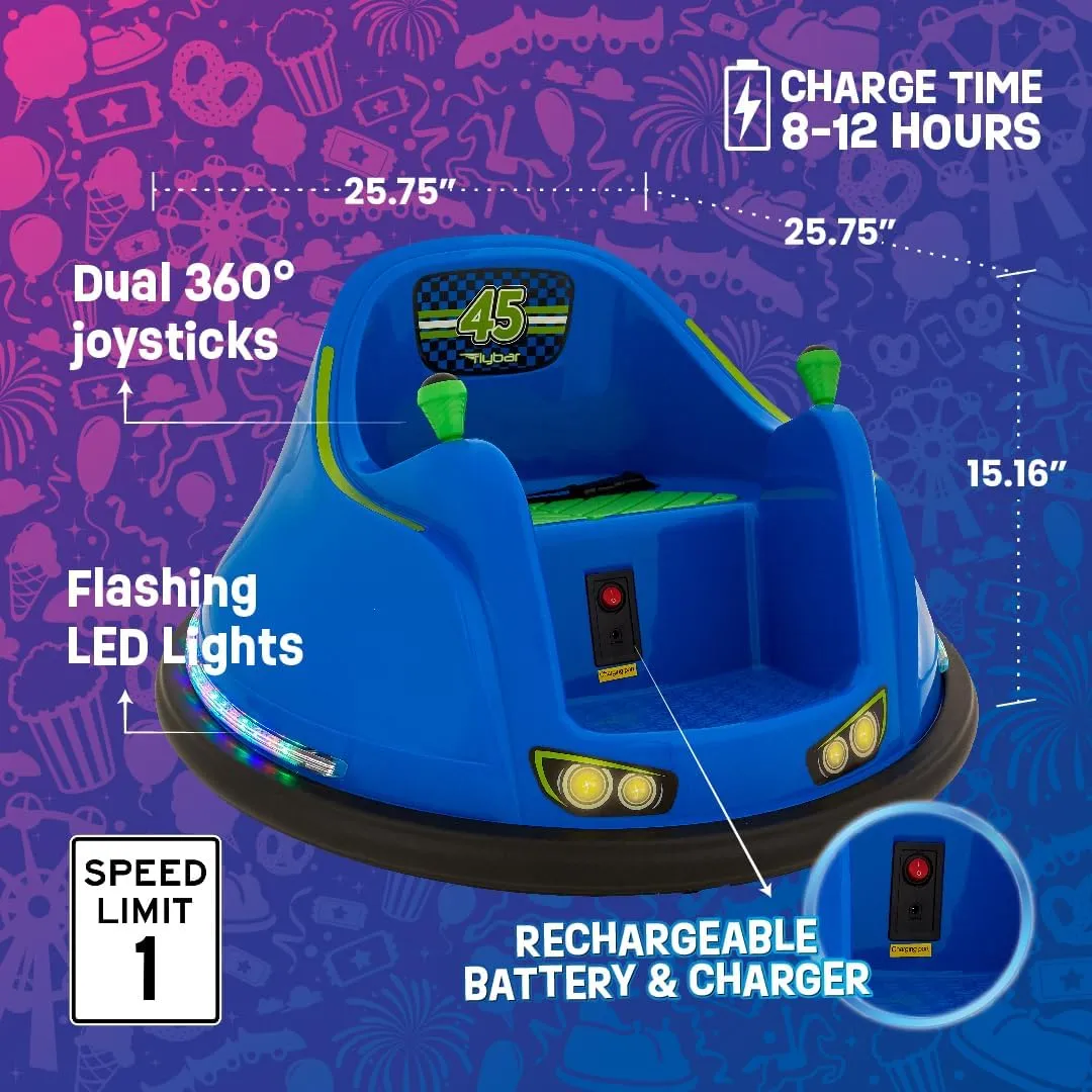 Flybar FunPark Electric Bumper Car 6V for Toddlers, Kids, Baby Ride On Toys, Ages 1.5-4 Years, LED Lights, 360 Degree Spin, Supports up to 66 pounds (No Remote)
